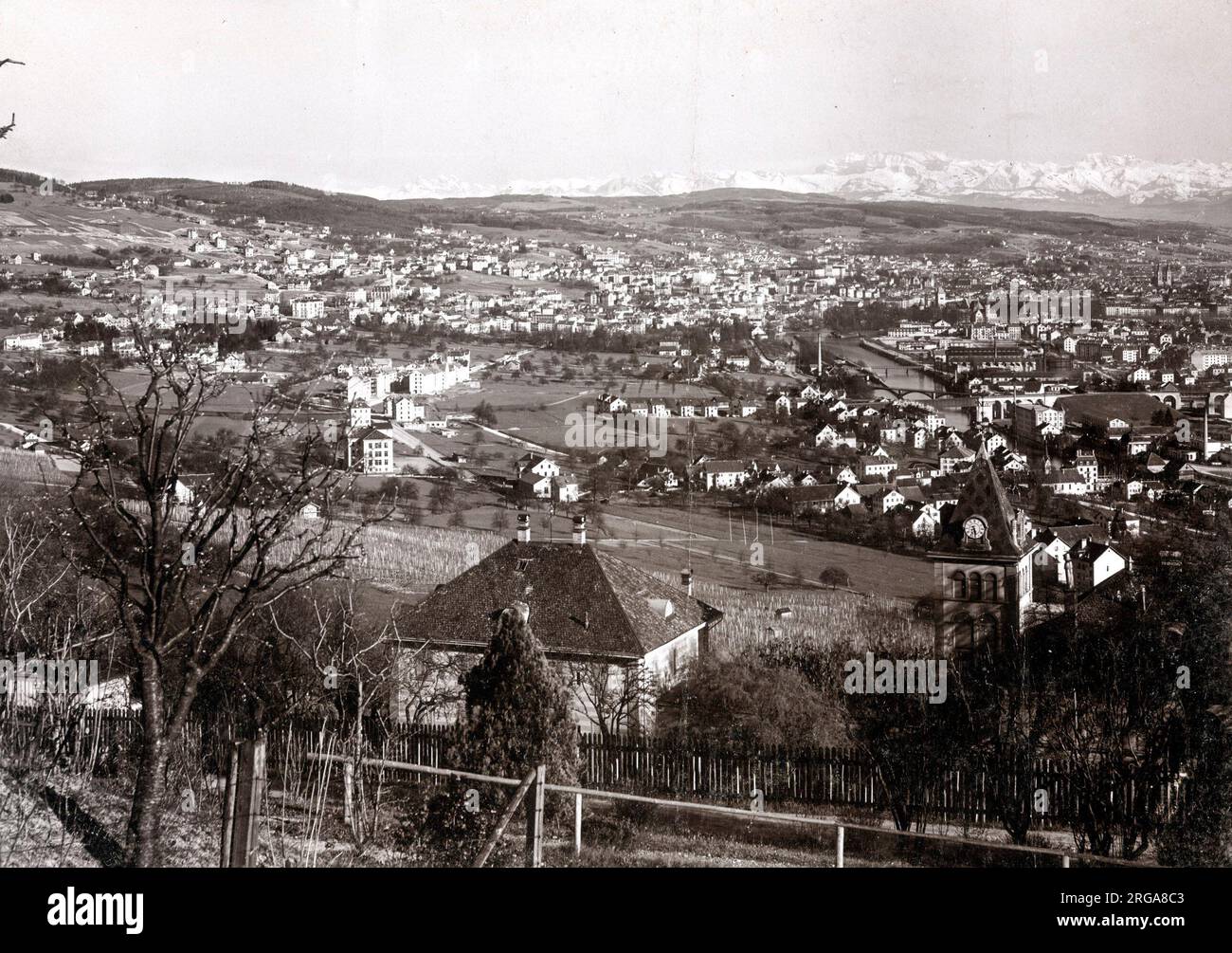 Panoramic view of Zurich, Switzerland. Vintage 19th century photograph Stock Photo