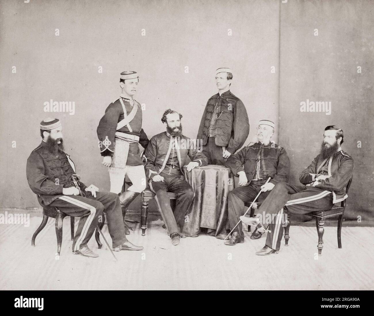 Vintage 19th century photograph - British army in India, 1860s - officers of the 4th Bengal cavalry Stock Photo