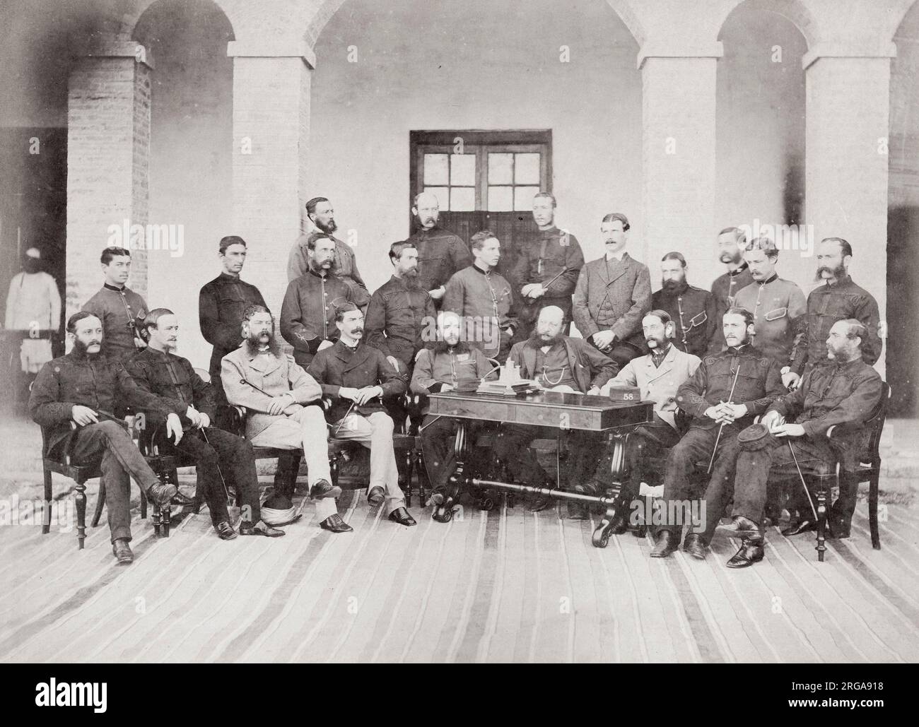 Vintage 19th century photograph - British army in India, 1860s - officers of the 58th Regiment 1869 Stock Photo