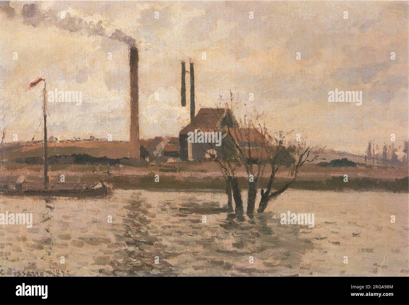 Factory at Sr Ouen-l'Aumône, the Flood of the Oise 1873 by Camille Pissarro Stock Photo