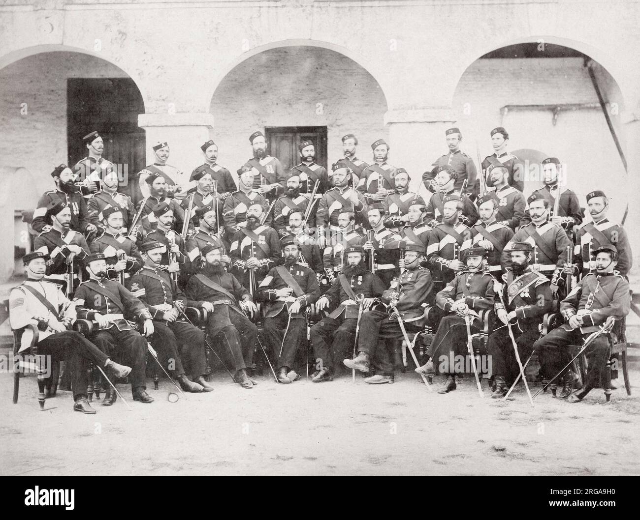 Vintage 19th century photograph - British army in India - NC officers of the 77th Regiment, 1860s Stock Photo