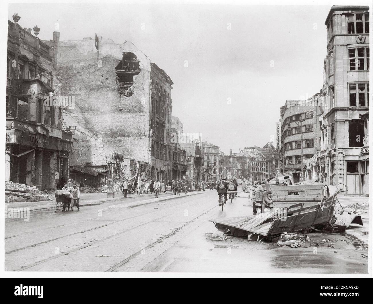 Vintaage photograph World War II - Berlin Germany, ruins in Potsdamer Platz following capture by Allied forces 1945 Stock Photo