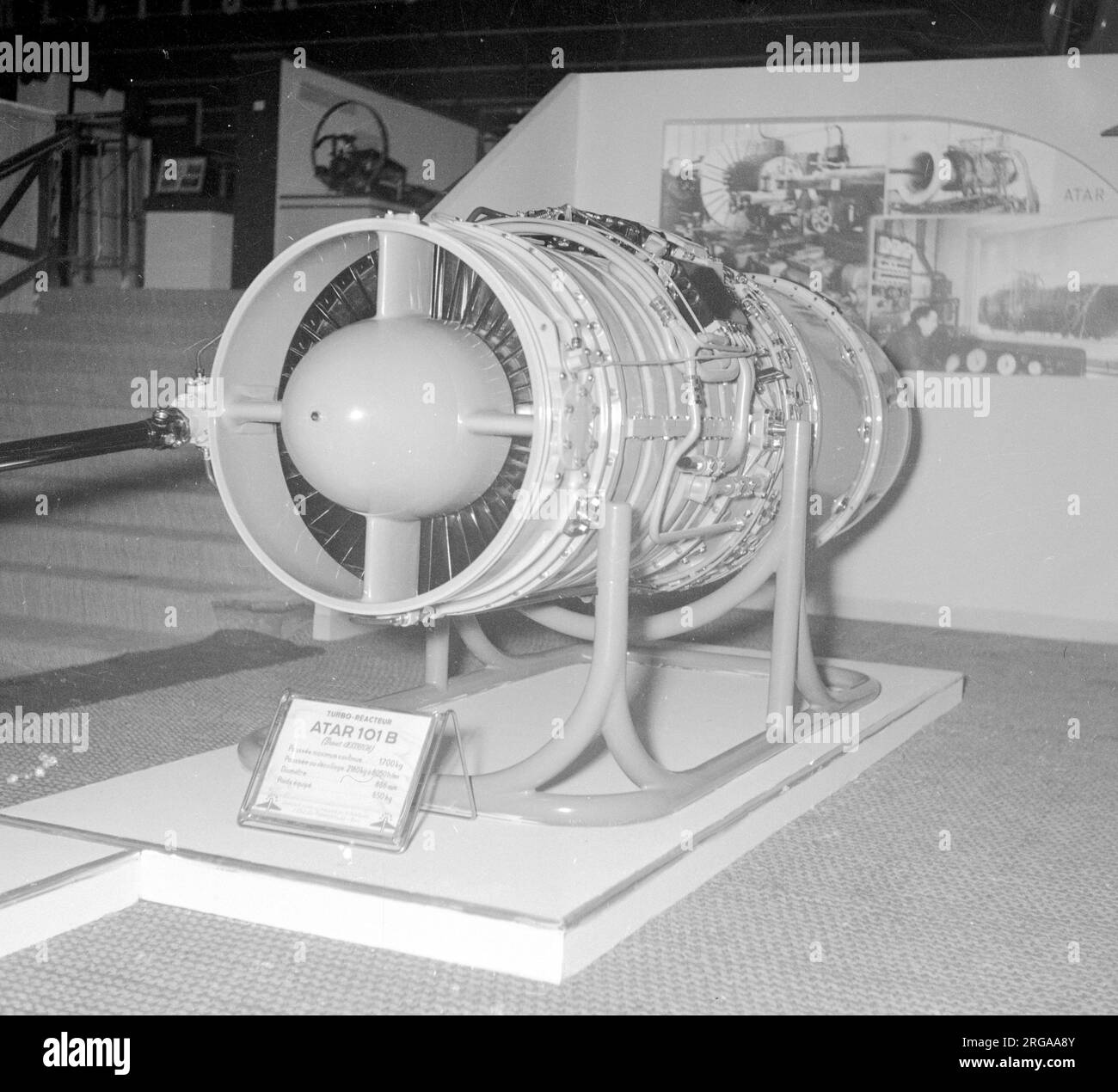 A SNECMA ATAR 101B turbojet engine at the XVIIIeme Salon Aeronautique ...