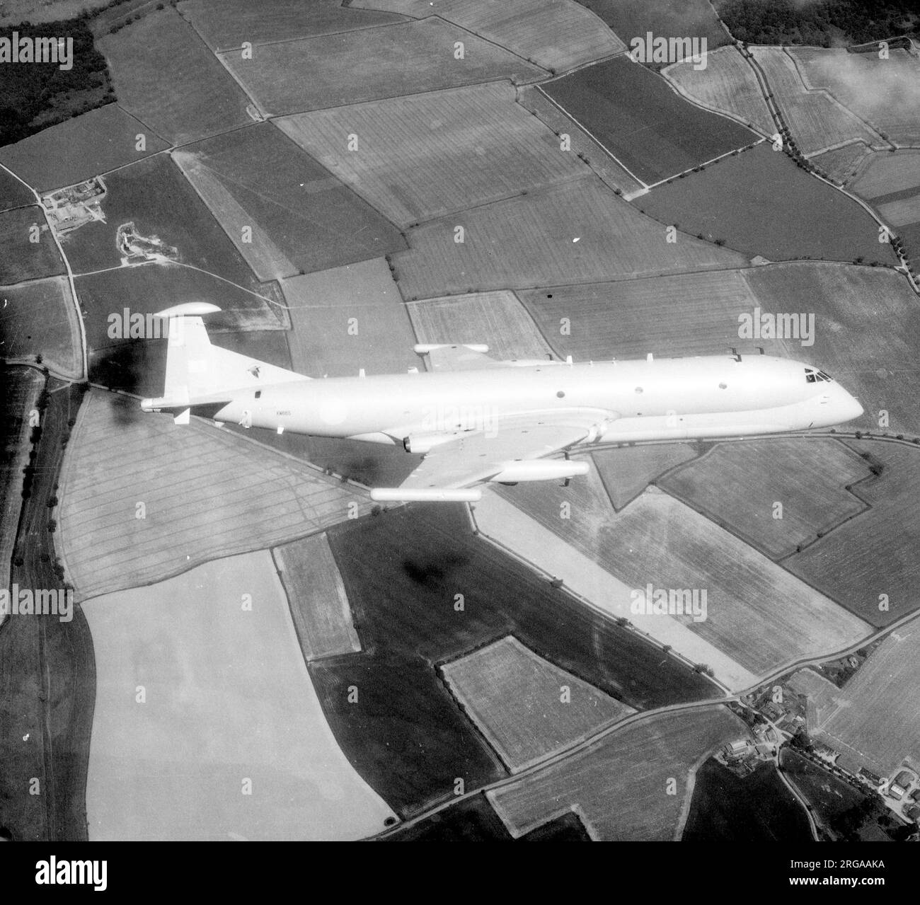 Hawker Siddeley HS.801 Nimrod R.1 XW665 of no.51 Squadron at RAF Wyton. XW665 was one of three Nimrods especially ordered for use as Electronic and Signals Intelligence gathering aircraft. With highly specialised electronic surveillance equipment the Nimrod R.1s were extensively used to gather intelligence form the former Warsaw Pact countries, flying over the Baltic sea and arctic seas, as well as hot-spots worldwide. Stock Photo