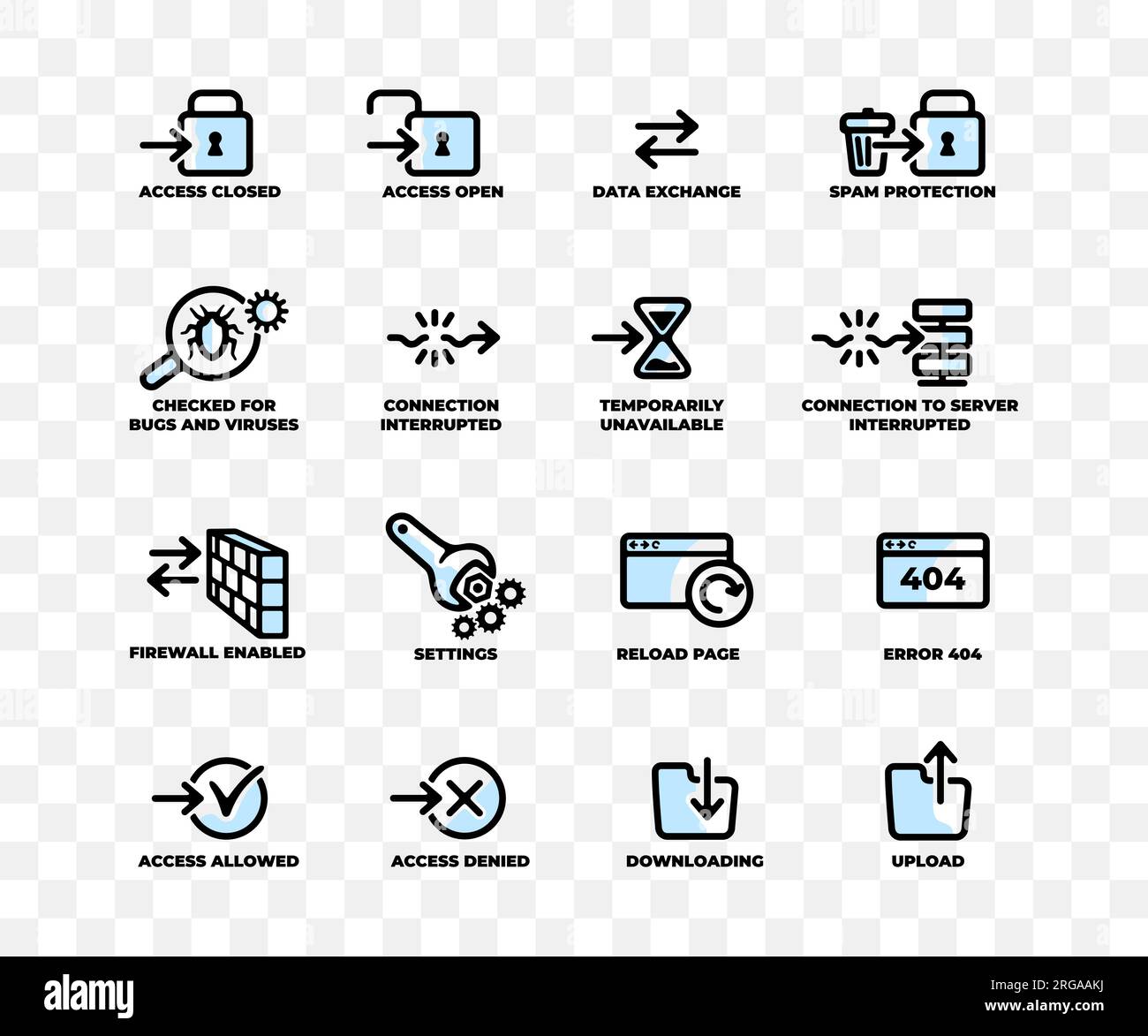 Set of computer web icons, internet and network, graphic design. Technology, innivation, server, hosting, cyber security and data protection, vector Stock Vector