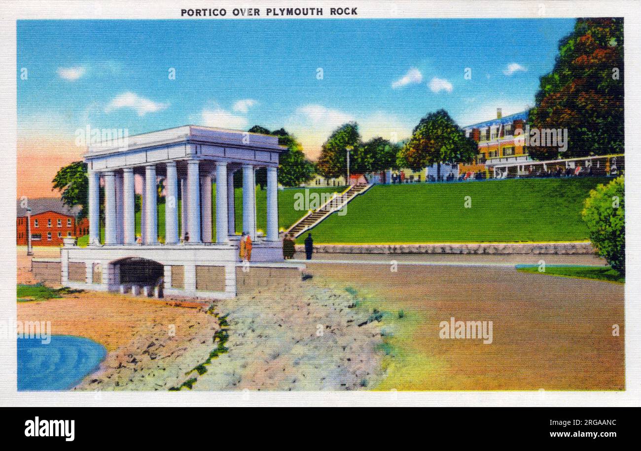 The portico over Plymouth Rock - Plymouth, Massachusetts, USA - the oldest English settlement in America and the cradle of the Republic. On December 11, 1620 the Pilgrim Fathers established a government at Plymouth based on prnciples which were the gensis of American institutions. Stock Photo