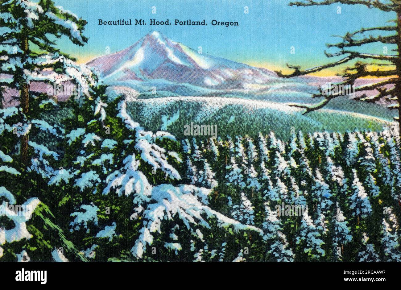 Portland, Oregon, USA - Mount Hood in Winter. Stock Photo