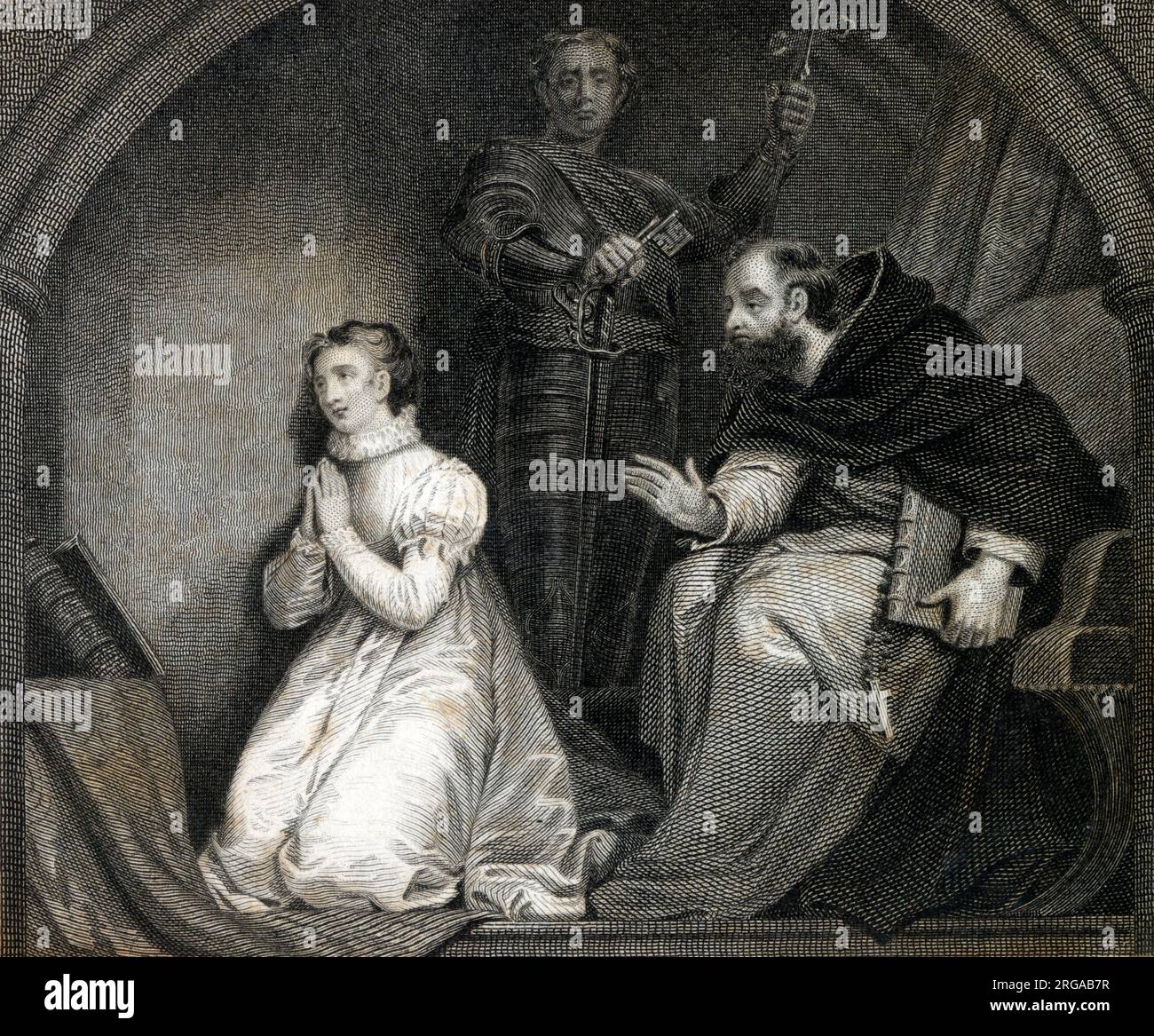 Lady Jane Grey prays before her execution - 12 February 1554 Stock Photo