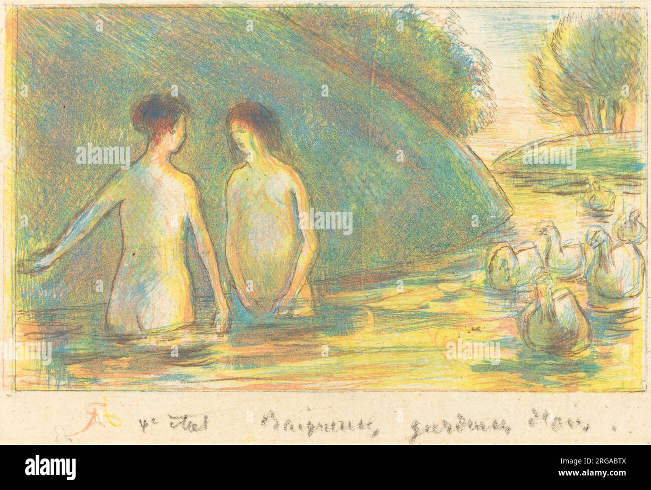 Baigneuses, gardeuses d'oies (Bathers Tending Geese) circa 1895 by Camille Pissarro Stock Photo