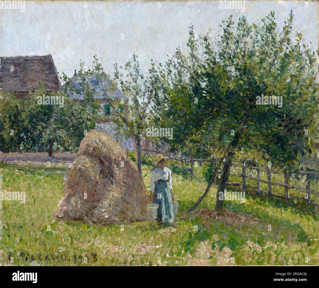 Apfelbaum und Heuhaufen in Eragny, sonniger Morgen 1903 by Camille Pissarro Stock Photo