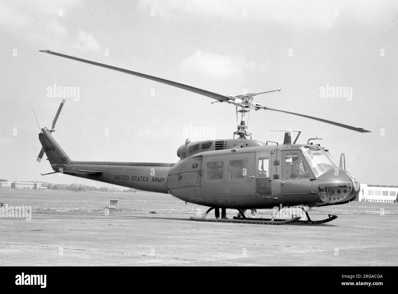 United States Army - Bell UH-1H-BF Iroquois 74-22436 (msn 13760), at RAF Turnhouse / Edinburgh Airport on 14 July 1980. (Noted during March 2003 in storage at the AMCOM/Dynacorp facility at Temple/Draughton-Miller RAP, TX.) Stock Photo