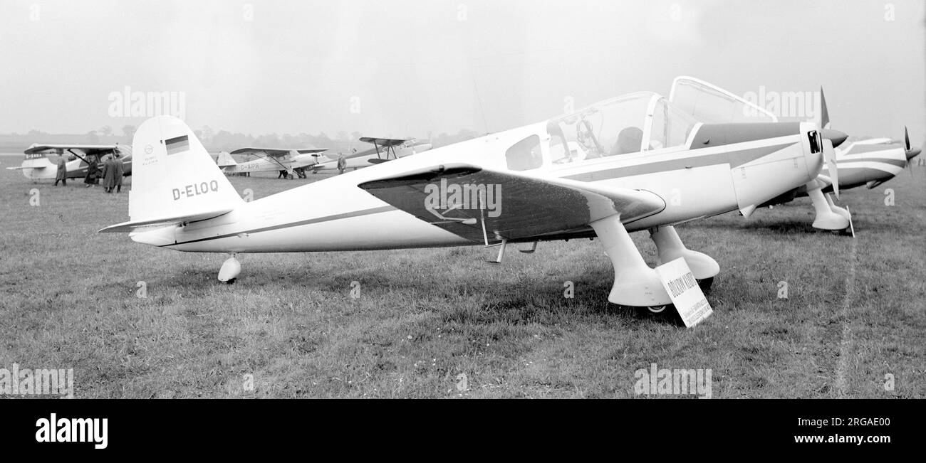 Klemm Kl.107C D-ELOQ (msn 150) at Coventry-Baginton, circa 1961. First registered in Germany as D-ELOQ. Re-registered in the UK as G-ASAW (C of R R7645/1) on 7 June 1962 to Flair Aviation Sales Company Ltd., Biggin Hill, Kent. Written off (destroyed) when crashed into the English Channel off Littlehampton, Sussex on 5 January 65 Stock Photo