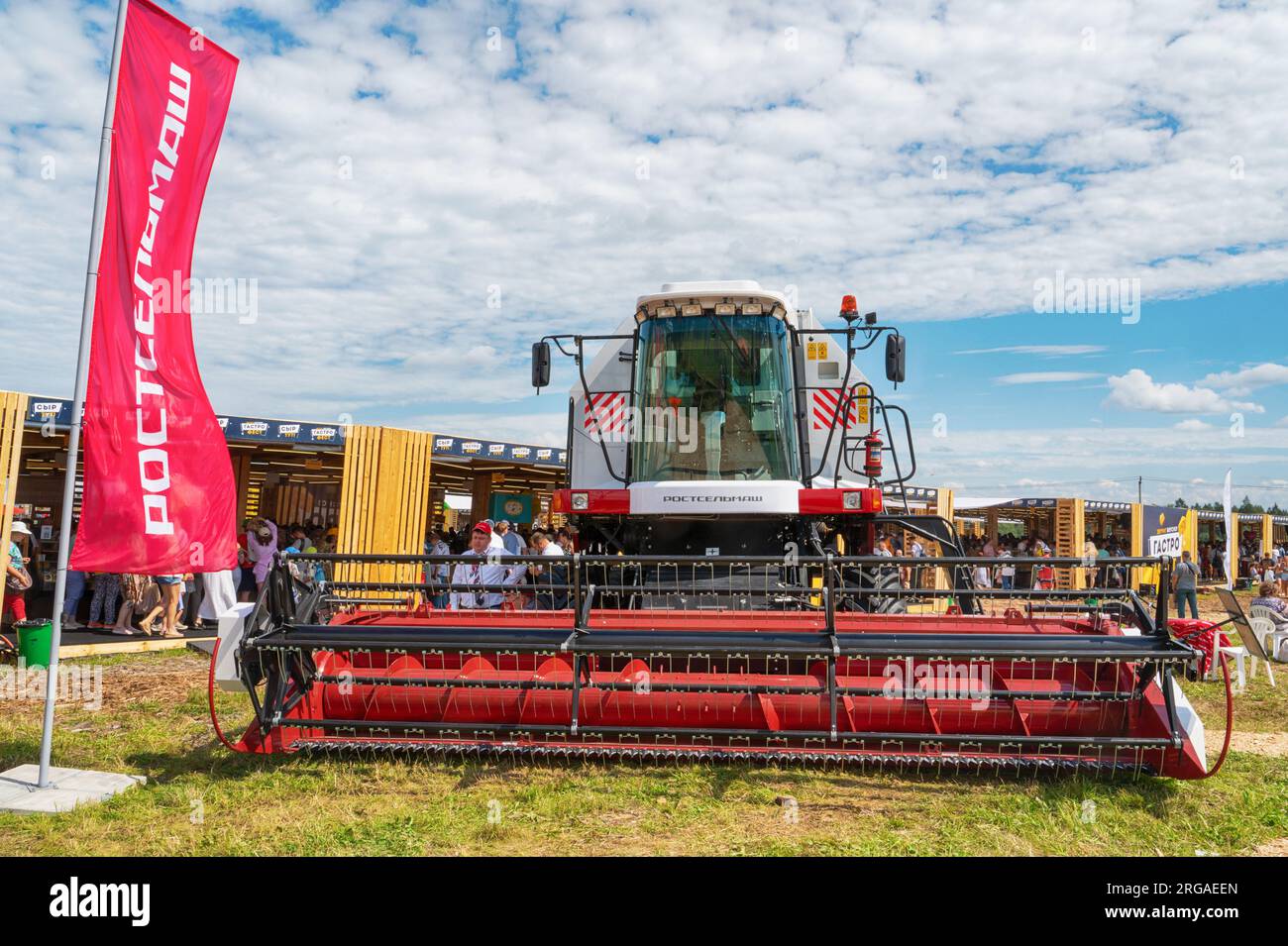 Istra, Russia, 04 August 2023. A forage harvester at the Farm Festival Cheese Pir Mir in the Moscow Region. Rosselmash agricultural machinery exhibiti Stock Photo