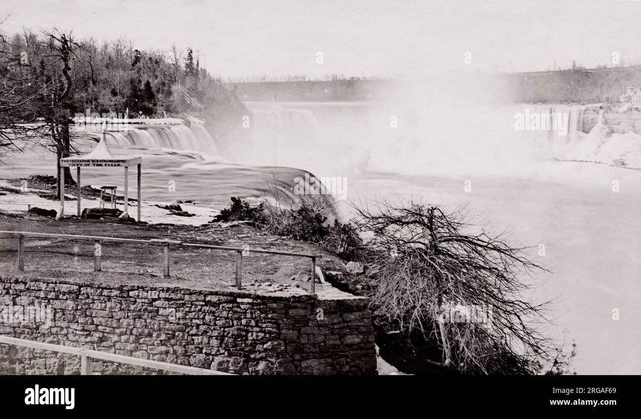 19th century vintage photograph: General view of the Niagara Falls, Isaiah Taber studio. Stock Photo