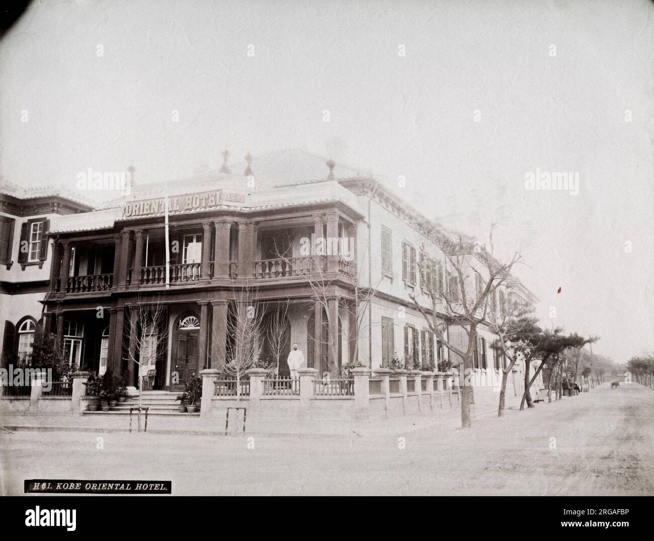 19th century vintage photograph: Oreintal Hotel, Kobe, Japan. Stock Photo