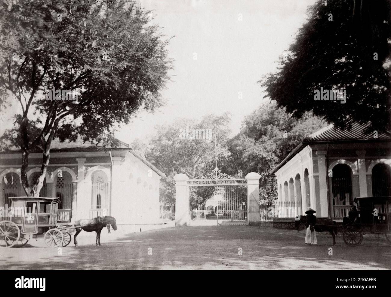 19th century vintage photograph: military hospital, Saigon, French Indochina, Ho Chi Minh city, Vietnam. Stock Photo