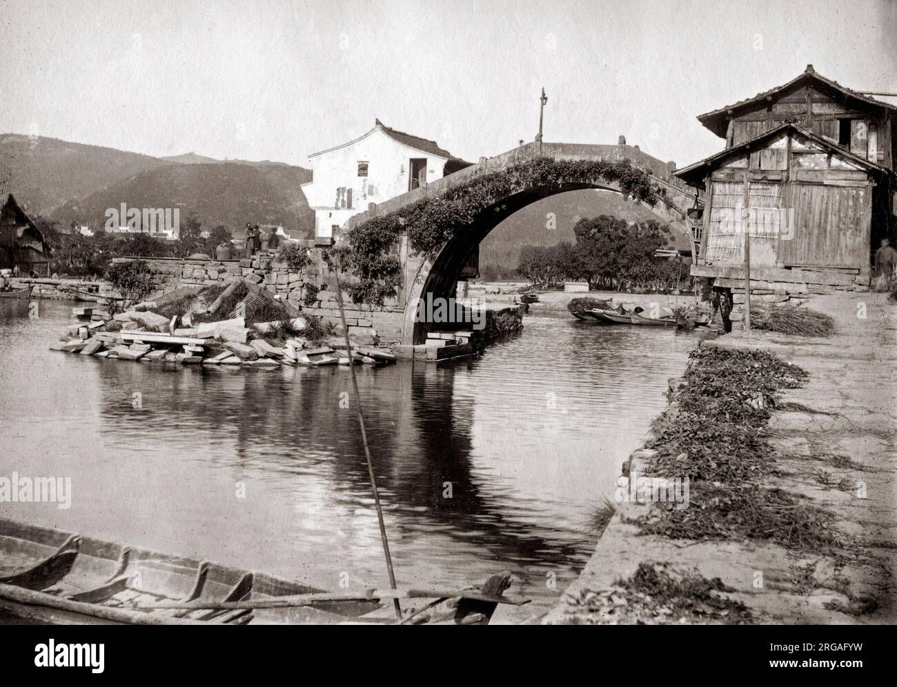 c.1900 China - canal  bridge probably in the Hankow Hankou Wuhan area Stock Photo