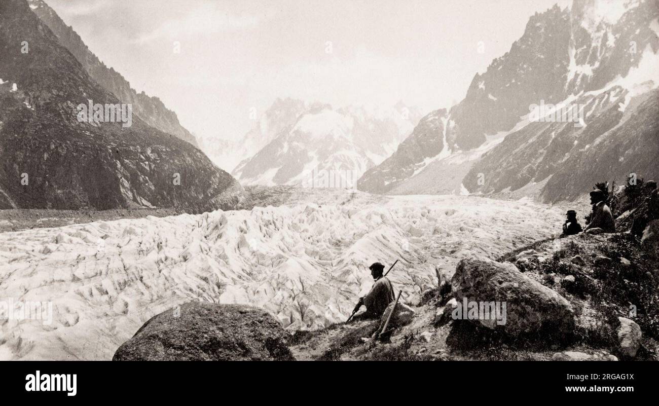 Vintage 19th century photograph - Mer de Glace, glacier, Chamonix, France. Stock Photo