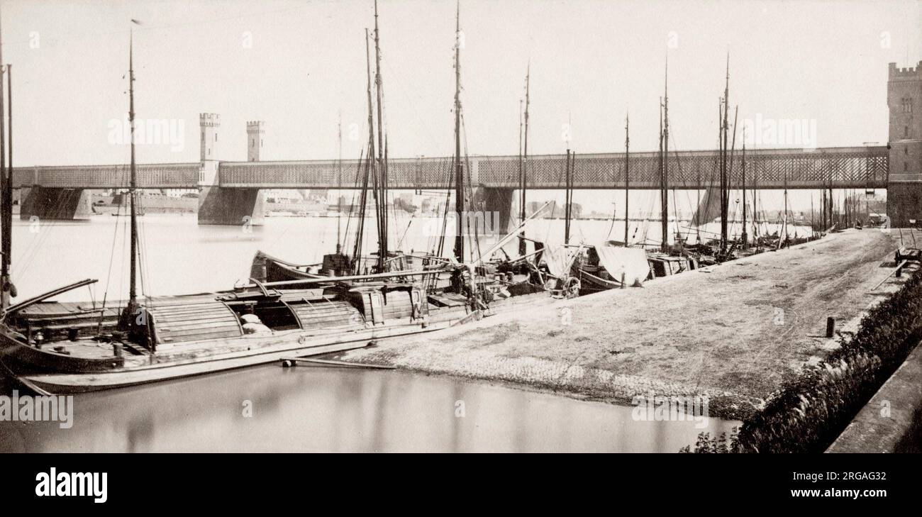 Vintage 19th century photograph - railway bridge at Cologne, Koln, Germany Stock Photo