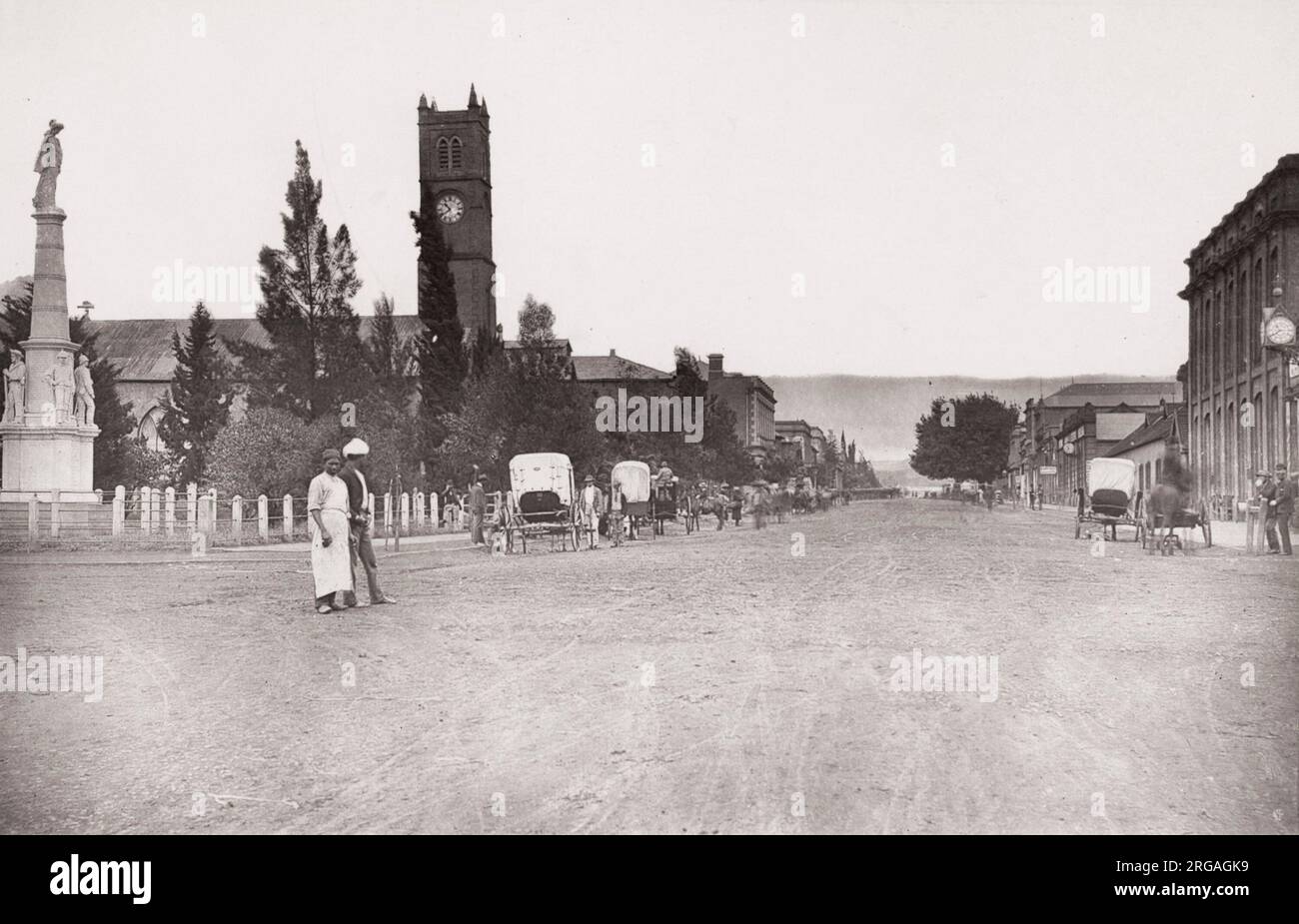 19th century vintage photograph: Church Street, Pietermaritzburg, Kwa-Zulu Natal, South Africa. Stock Photo