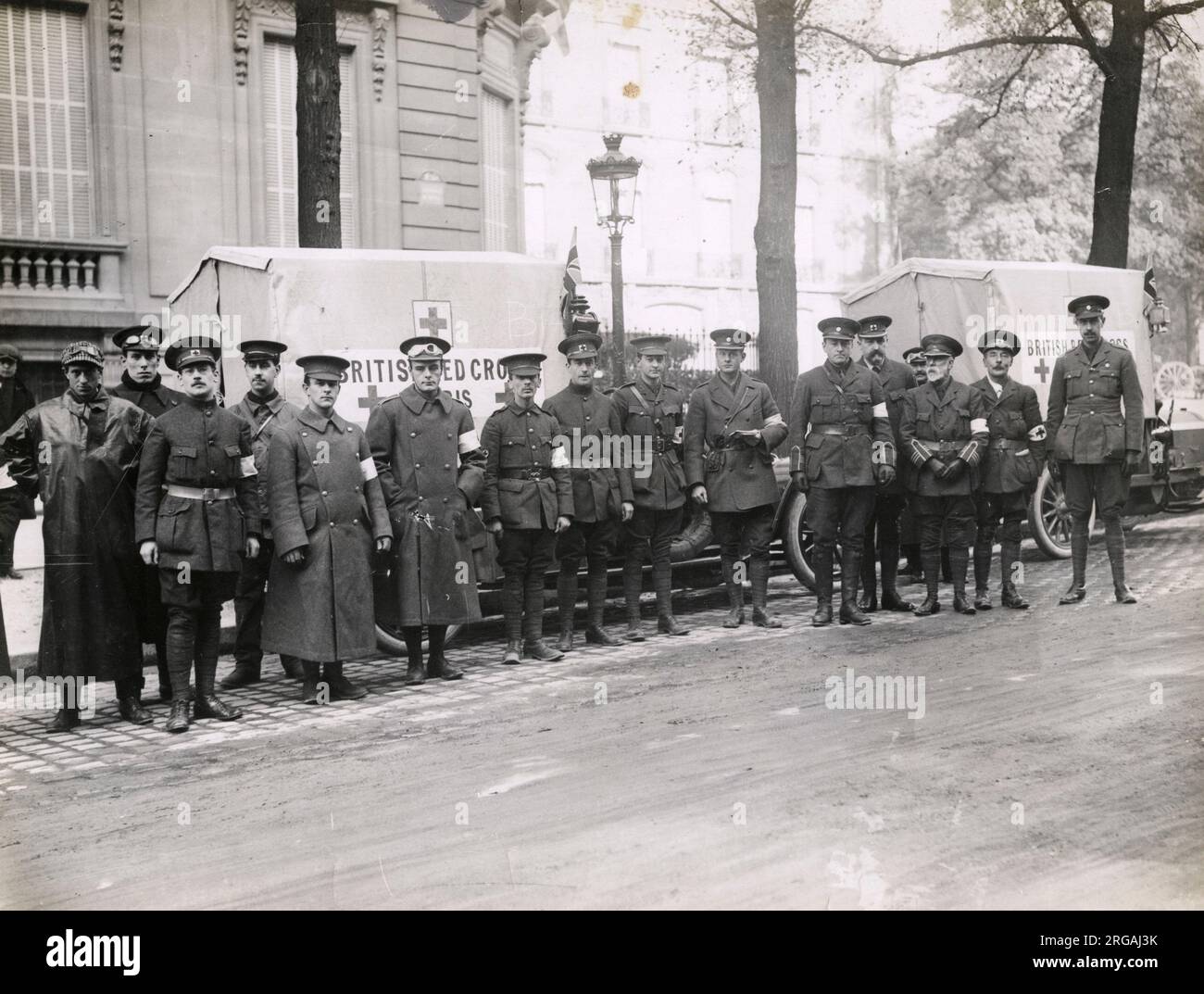 Vintage World War One photograph - WWI: British Red Cross ambulance drivers, Paris, France. Stock Photo