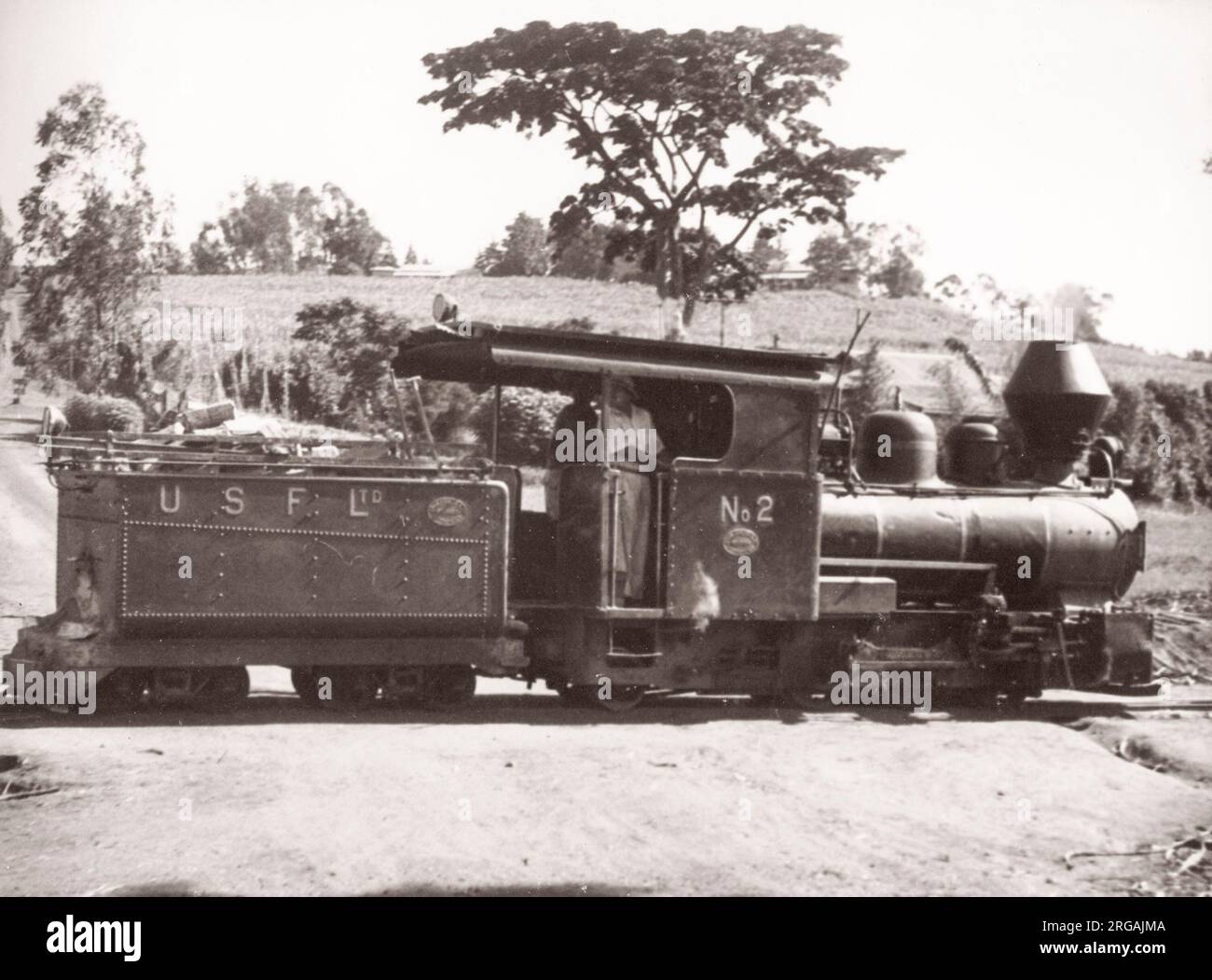 1940s East Africa - Uganda - steam train on the Lugasi sugar plantation Photograph by a British army recruitment officer stationed in East Africa and the Middle East during World War II Stock Photo