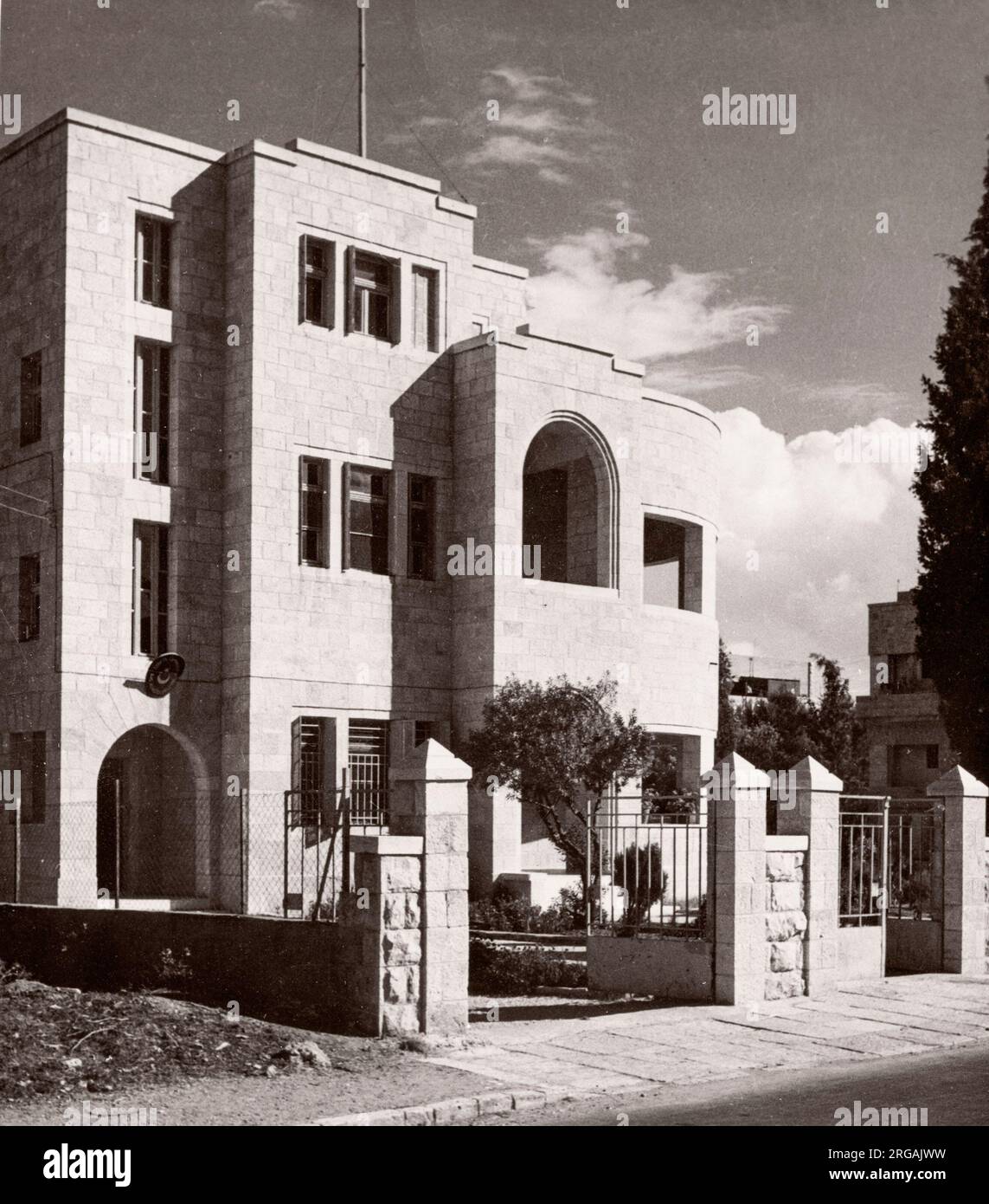 1943 - Jerusalem, Palestine (Israel) - modern architecture, new buildings Photograph by a British army recruitment officer stationed in East Africa and the Middle East during World War II Stock Photo