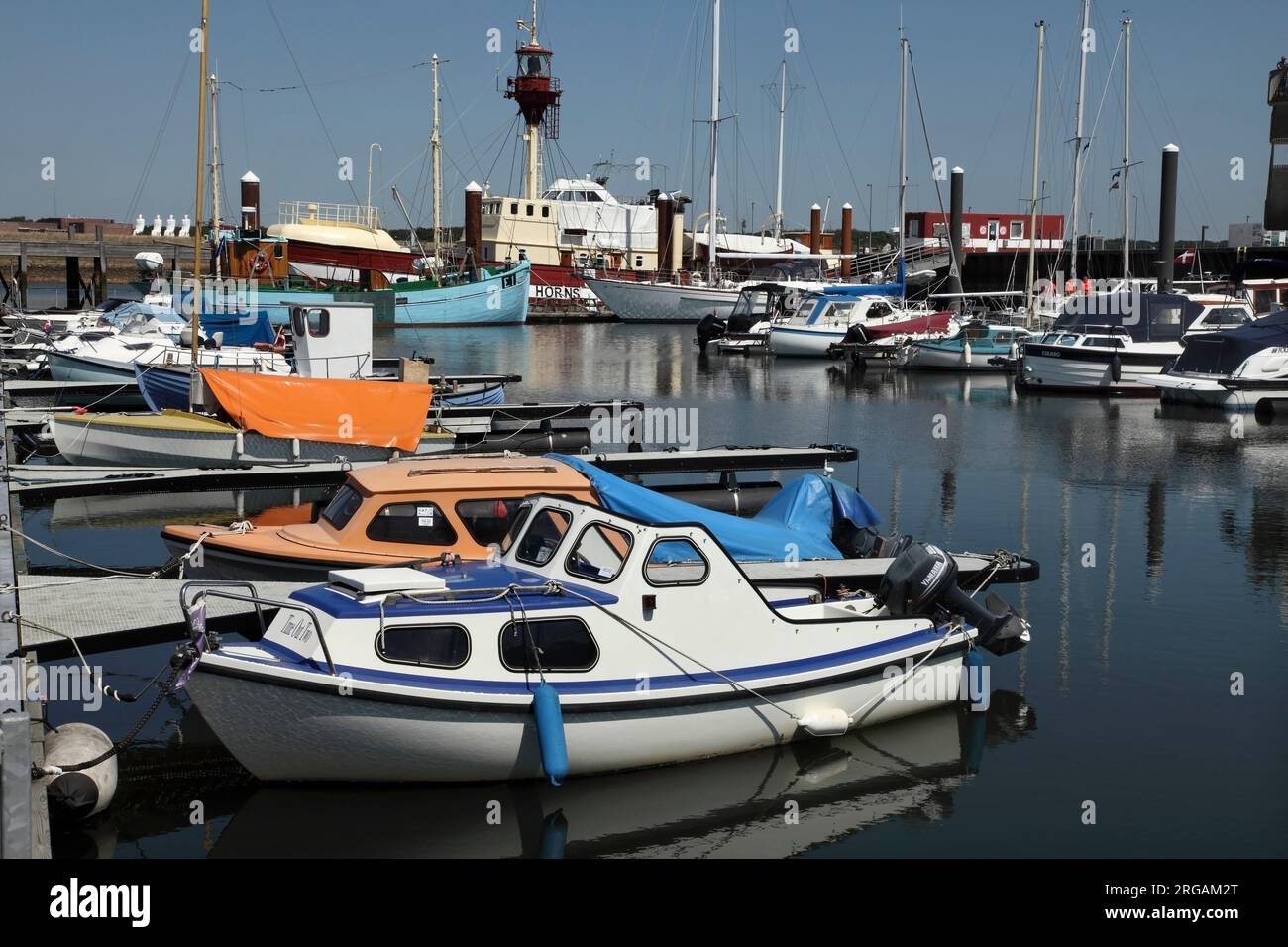 Boats moored in Esbjerg marina, Denmark. Stock Photo