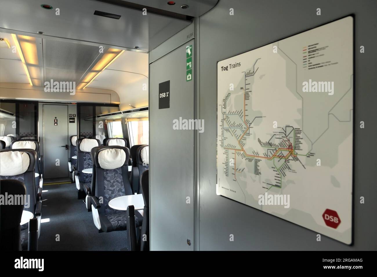 Interior of DSB (Danish Railways) AnsaldoBreda-built IC4 class MG Inter City train. Stock Photo
