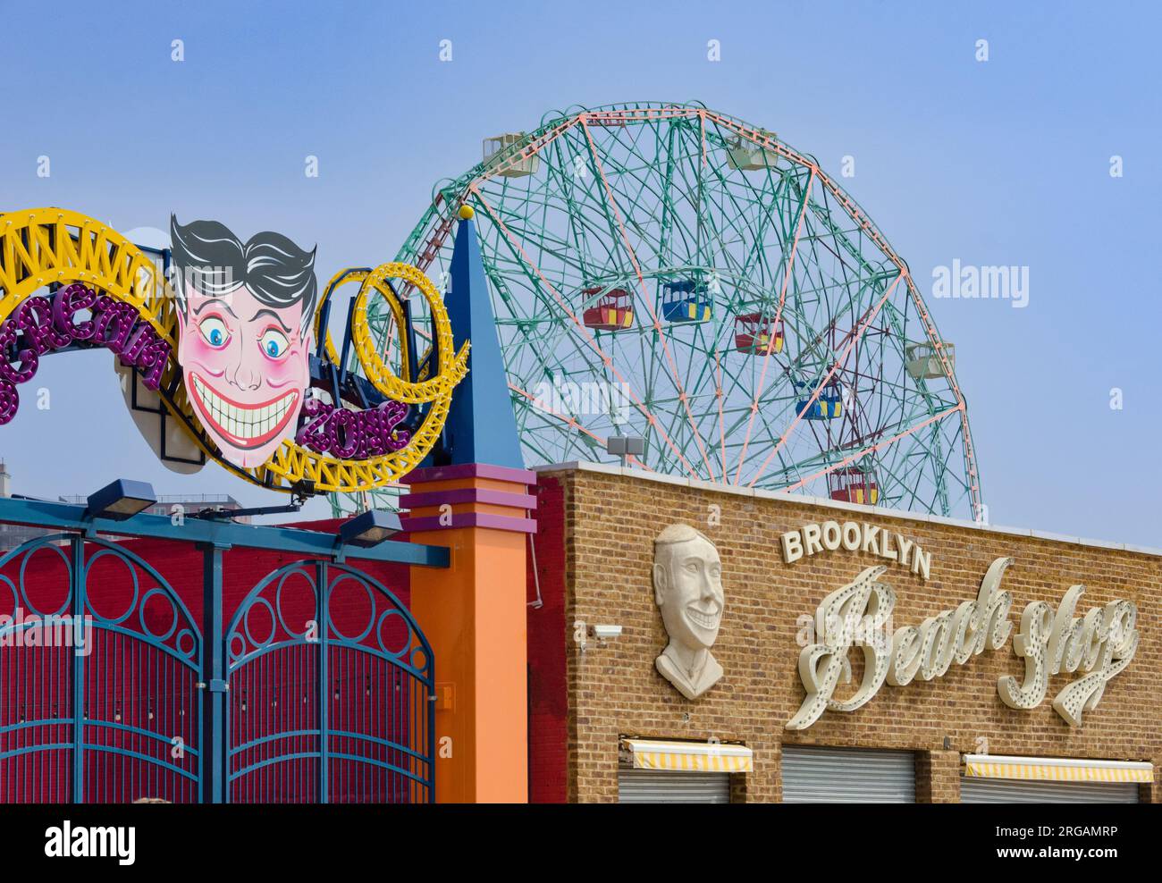 Scream Zone entrance at Coney Island featuring Funny Face. Stock Photo