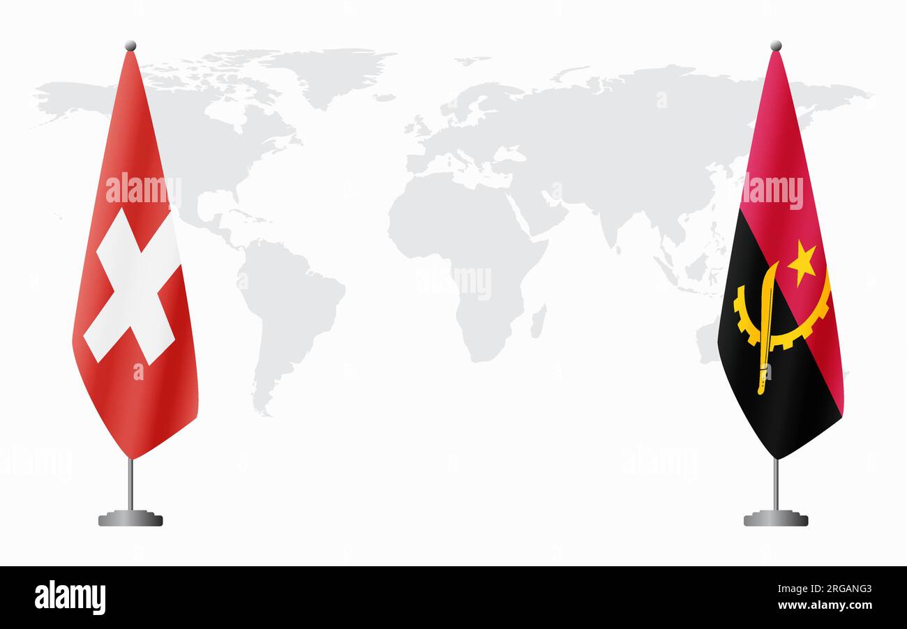 Switzerland and Angola flags for official meeting against background of world map. Stock Vector