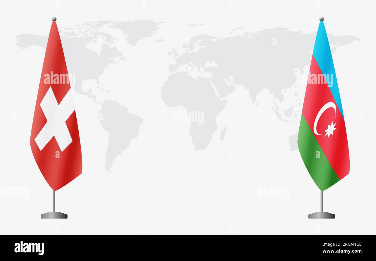 Switzerland and Azerbaijan flags for official meeting against background of world map. Stock Vector