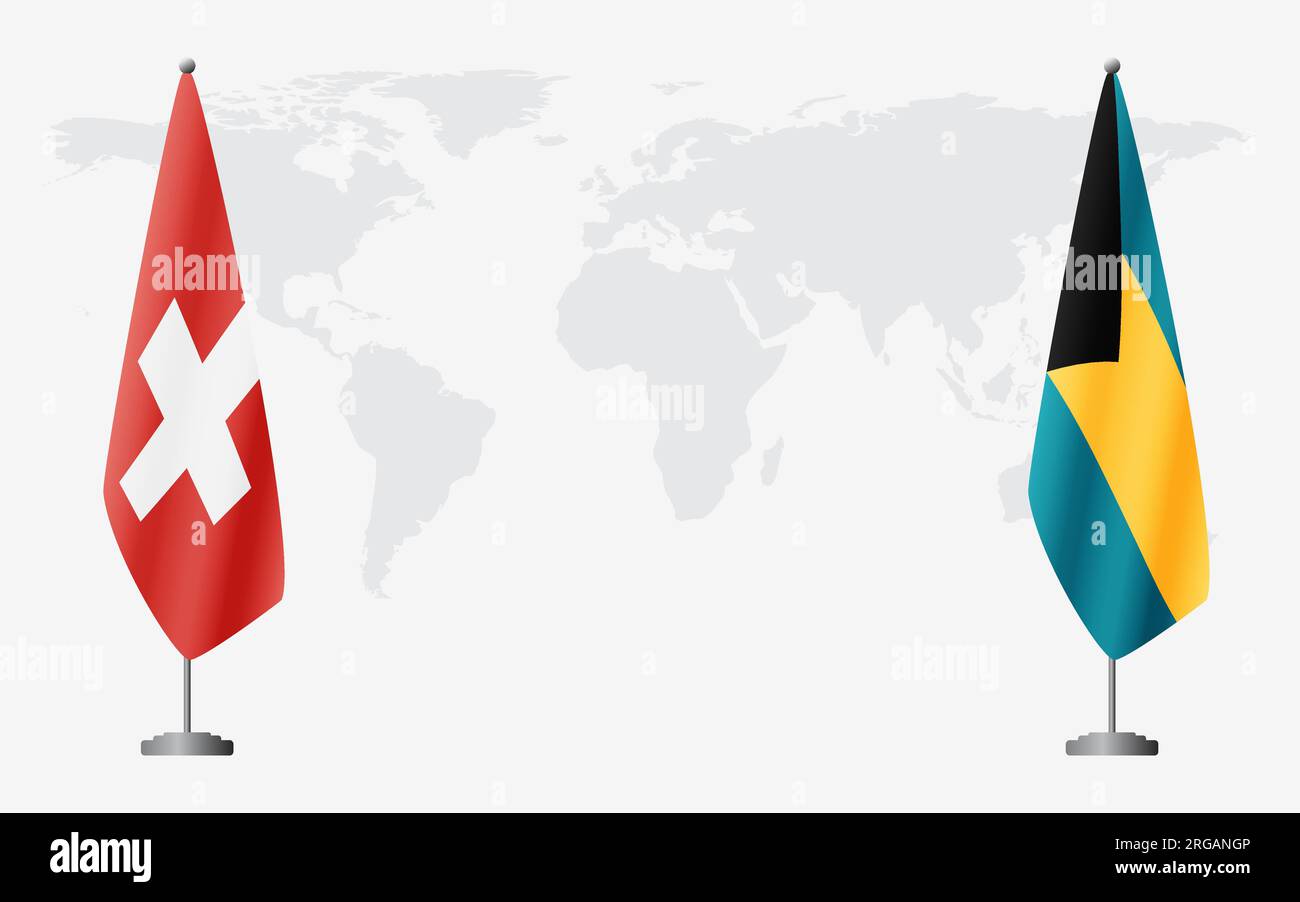 Switzerland and Bahamas flags for official meeting against background of world map. Stock Vector