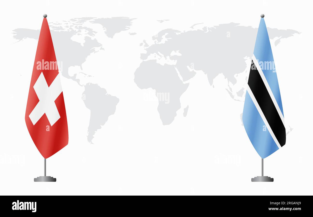 Switzerland and Botswana flags for official meeting against background of world map. Stock Vector