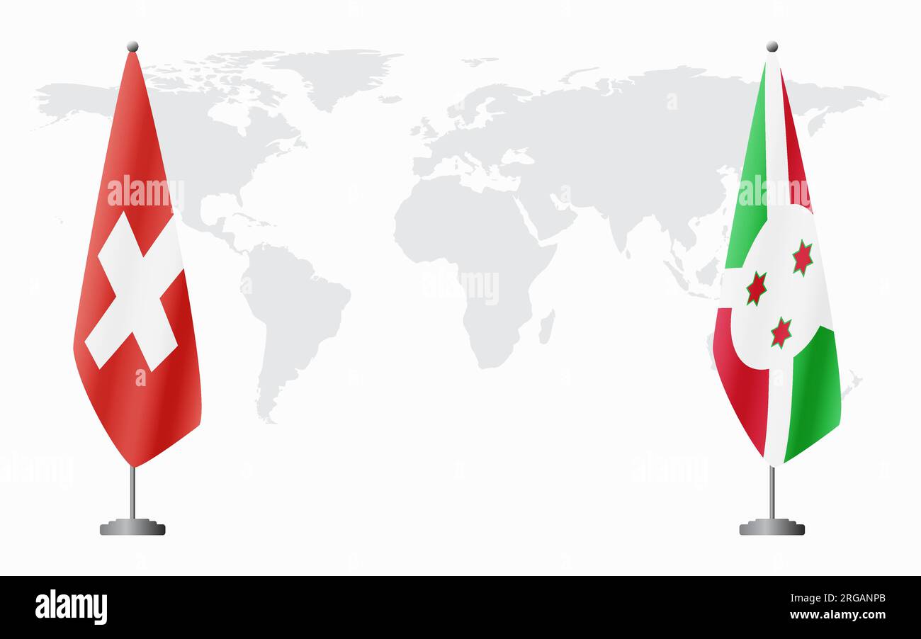 Switzerland and Burundi flags for official meeting against background of world map. Stock Vector