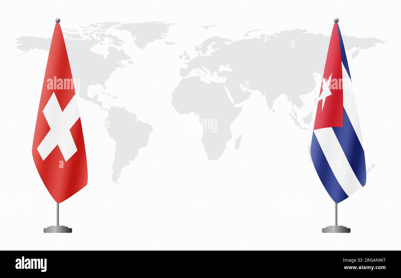 Switzerland and Cuba flags for official meeting against background of world map. Stock Vector