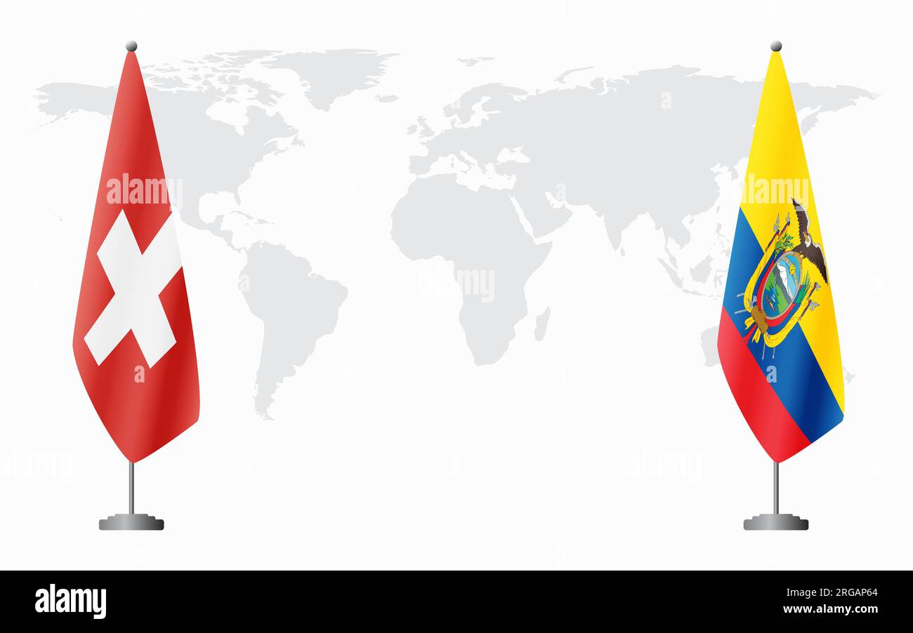 Switzerland and Ecuador flags for official meeting against background of world map. Stock Vector
