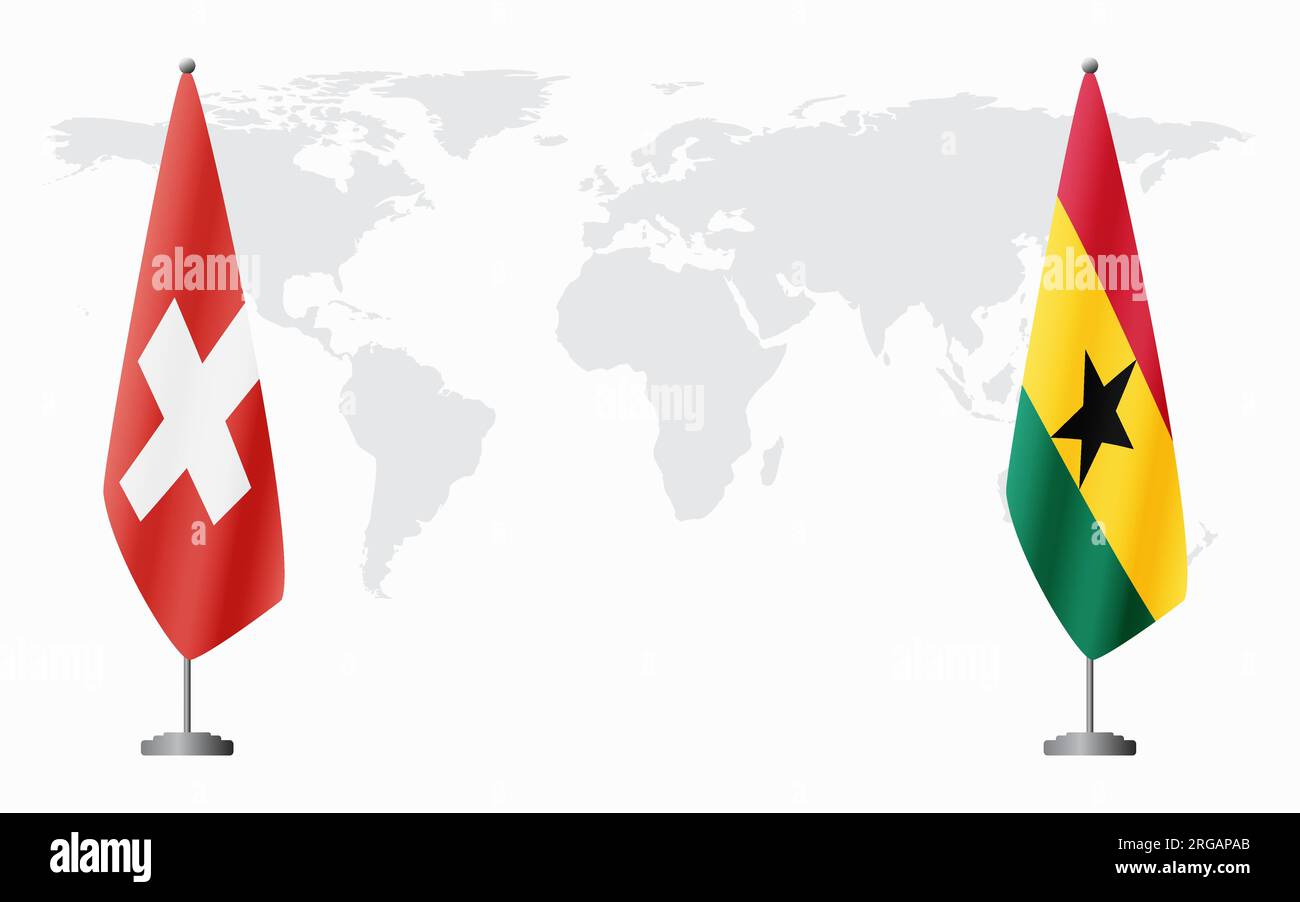 Switzerland and Ghana flags for official meeting against background of world map. Stock Vector