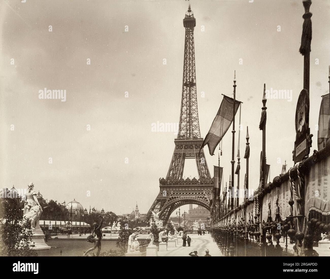 Vintage 1900 century photograph: Eiffel Tower Paris, Exposition Universelle. The Exposition Universelle of 1900, better known in English as the 1900 Paris Exposition, was a world's fair held in Paris, France, from 14 April to 12 November 1900. Stock Photo