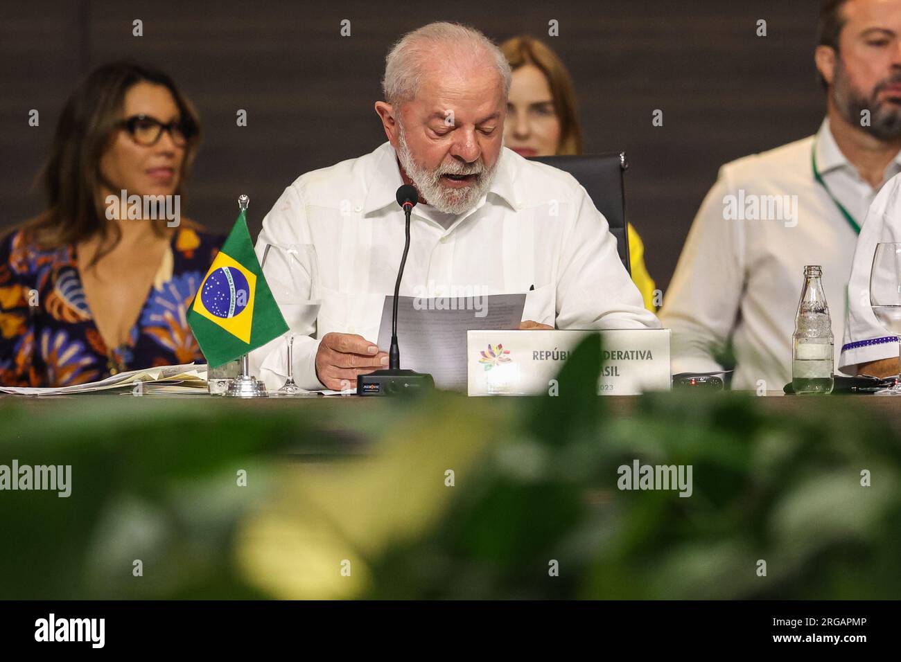 Belem, Brazil. 08th Aug, 2023. Luiz Inacio Lula da Silva (m.), President of Brazil, opens the summit of the heads of state and government of the South American Amazon countries. The aim of the summit is, among other things, to agree on a common position for the UN Climate Change Conference COP28 in Dubai at the end of the year. Credit: Filipe Bispo/dpa/Alamy Live News Stock Photo