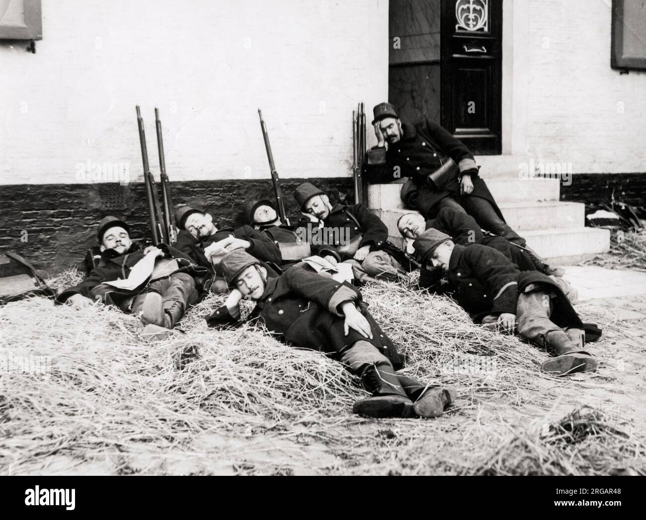 Vintage World War One photograph - WWI: Belgian soldiers after the battle of Halen. Stock Photo