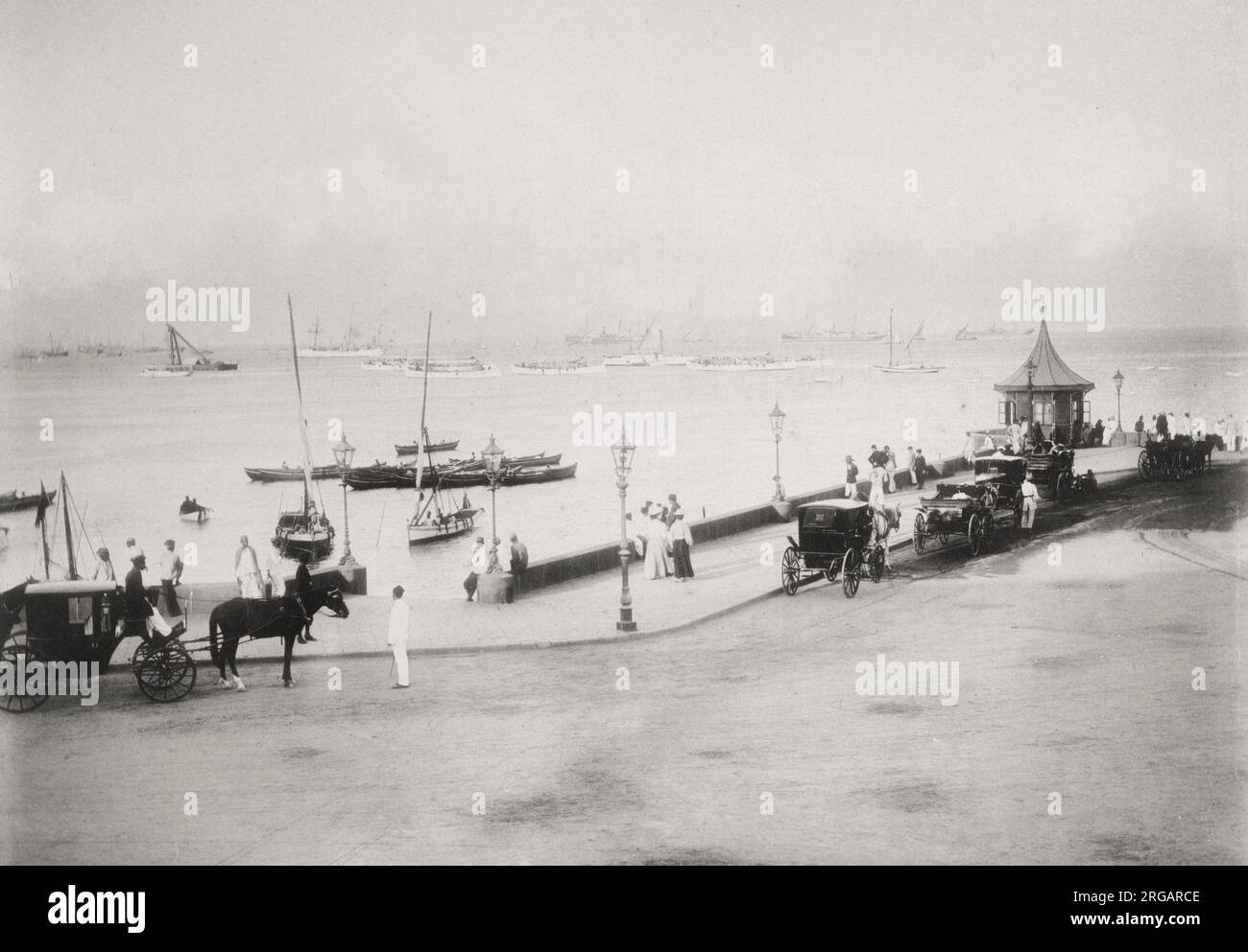 Vintage 19th century photograph: Bombay harbour from Apollo Bunder, Mumbai India Stock Photo