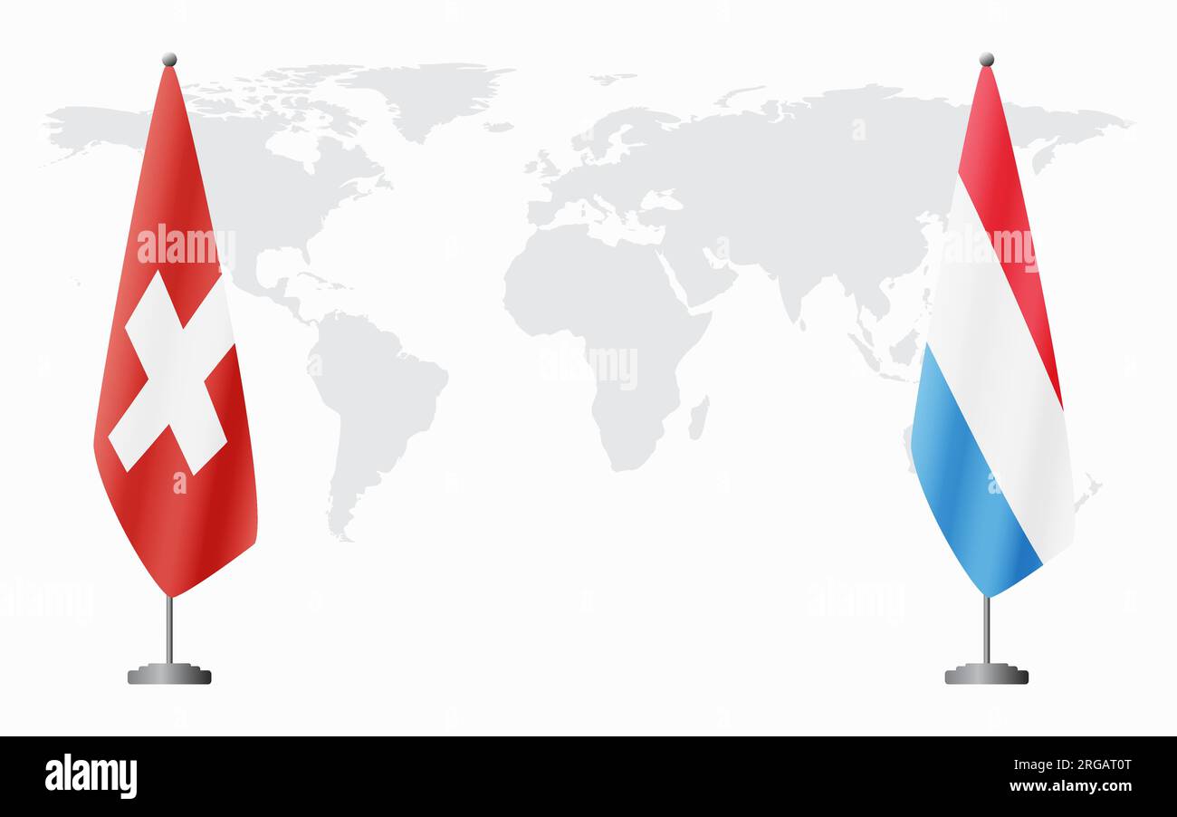 Switzerland and Luxembourg flags for official meeting against background of world map. Stock Vector