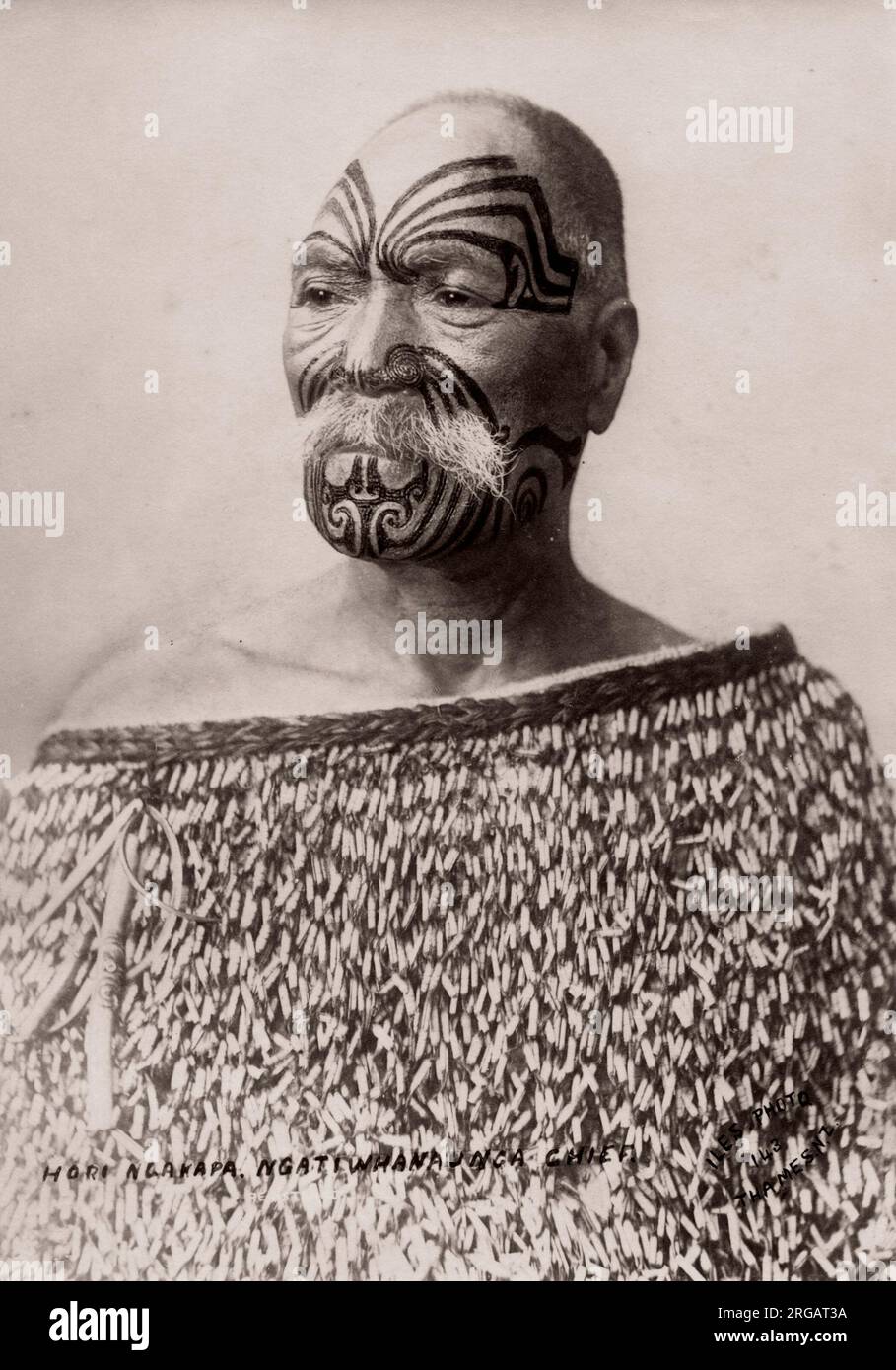 Maori man with facial tattoo, tatttooing, New Zealand, c.1890's Stock Photo