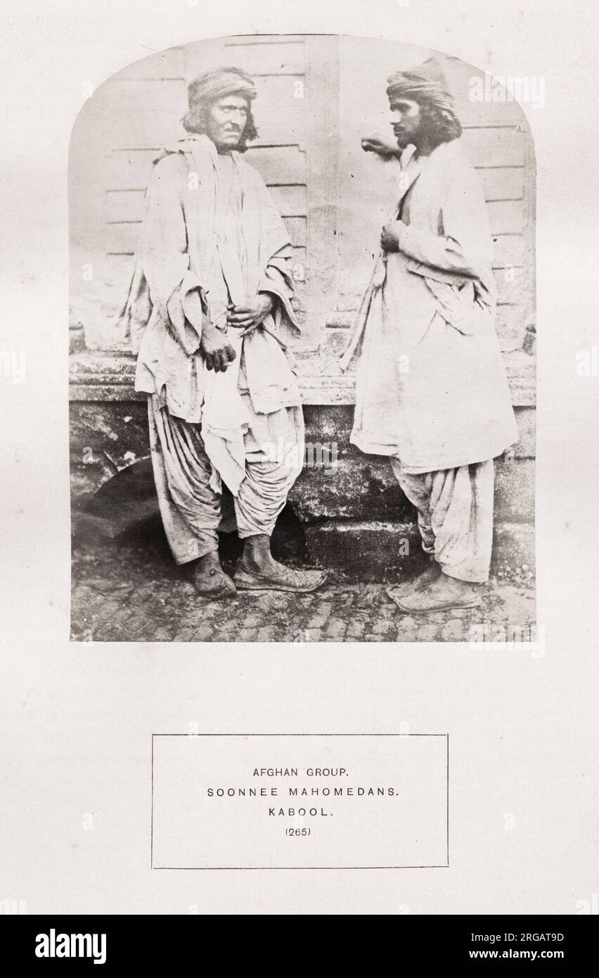 Vintage 19th century photograph: The People of India: A Series of Photographic Illustrations, with Descriptive Letterpress, of the Races and Tribes of Hindustan - published in the 1860s under order of the Viceroy, Lord Canning - Afghan group, Soonee Mahomedans, Kabool, Kabul. Stock Photo