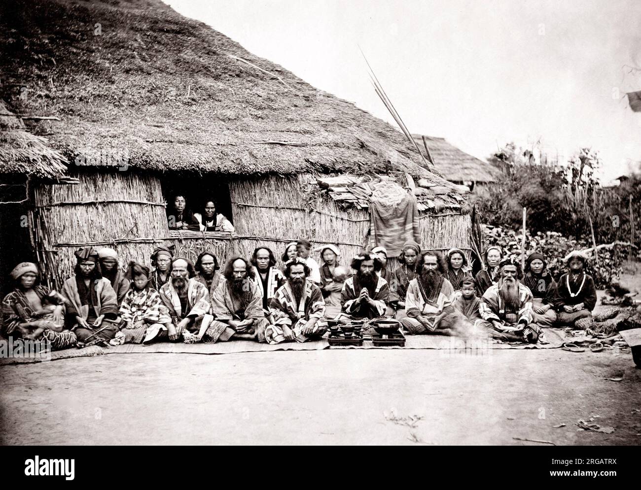 c.1880's Japan - group of ainu or Aino, Hokkaido Stock Photo