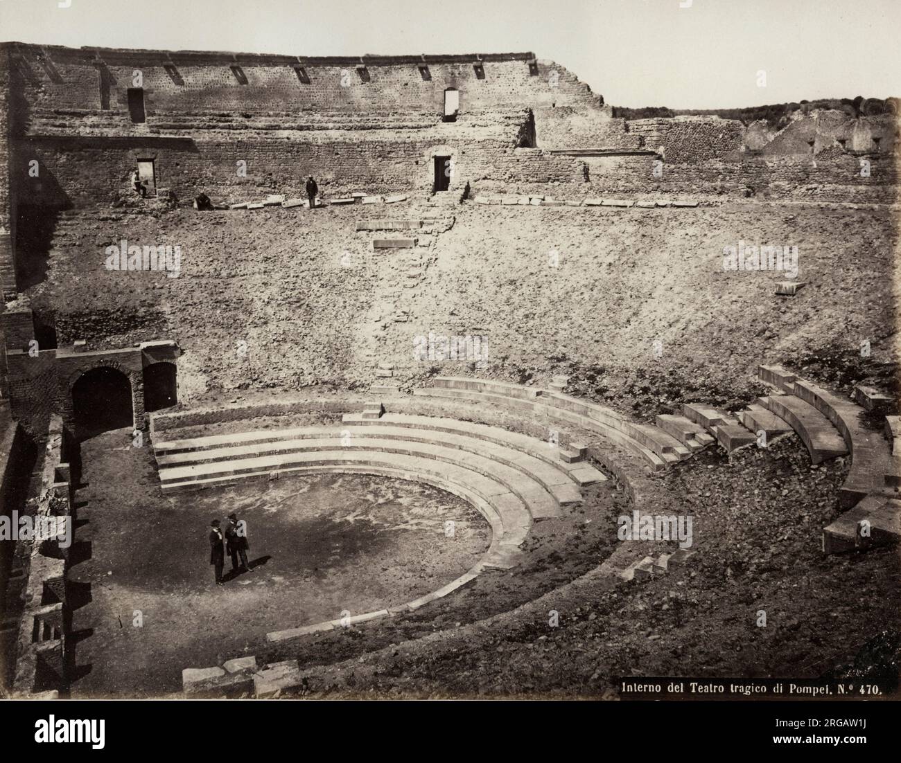 19th century vintage photograph - internal view of the theatre at Pompeii, Italy, destroyed by the eruption of Mount Vesuvius in 79 AD Stock Photo