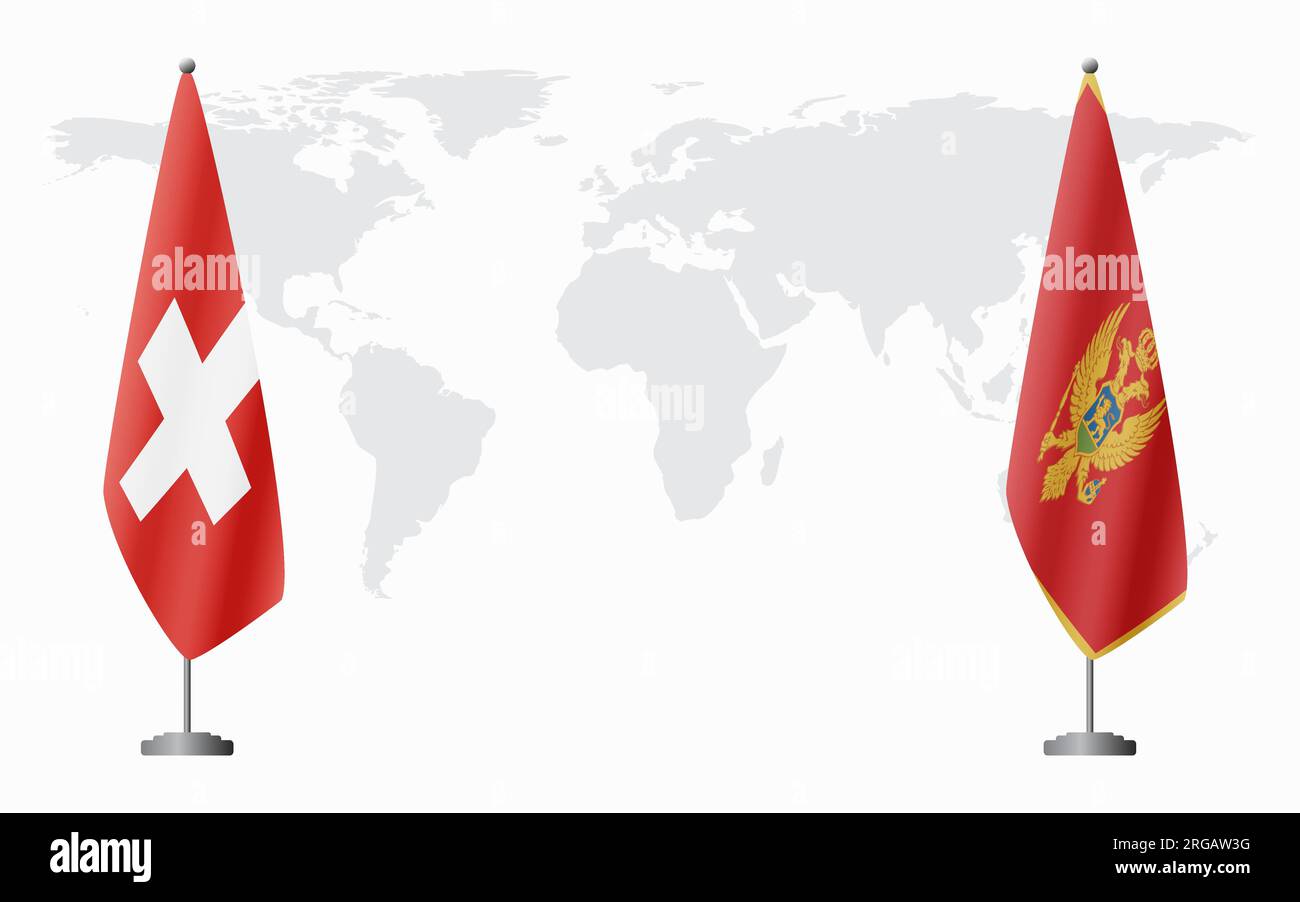 Switzerland and Montenegro flags for official meeting against background of world map. Stock Vector
