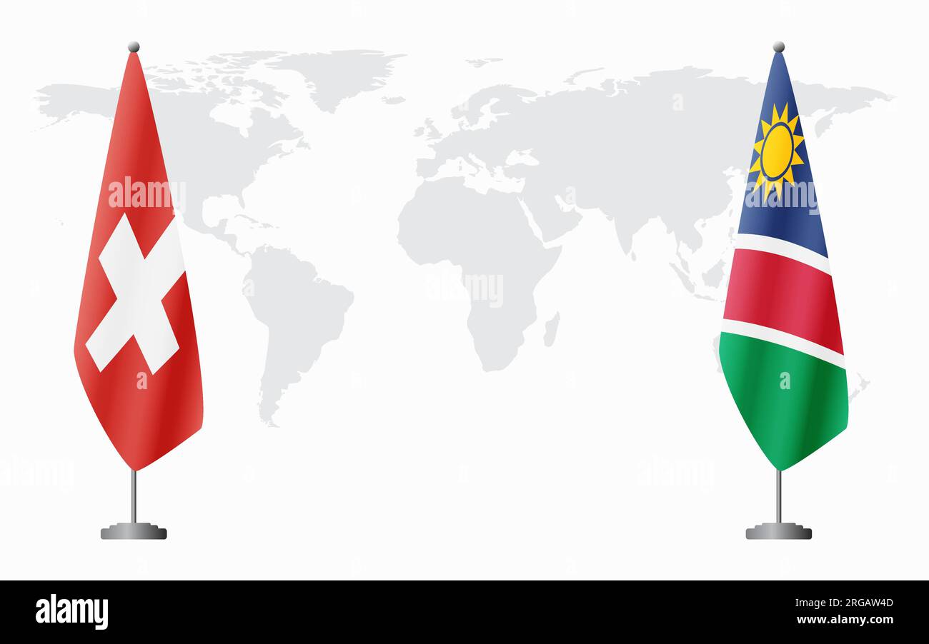 Switzerland and Namibia flags for official meeting against background of world map. Stock Vector