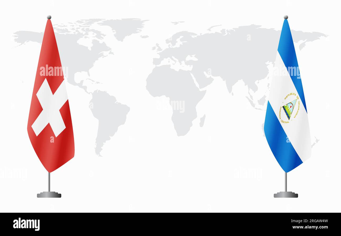 Switzerland and Nicaragua flags for official meeting against background of world map. Stock Vector